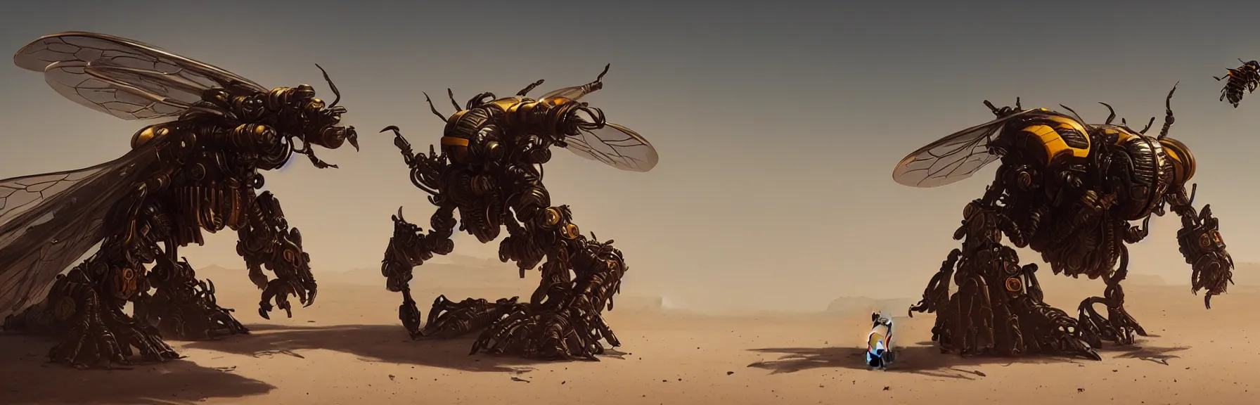 Image similar to desert feather mechanical bumble bee, unreal engine, Greg Rutkowski, James Gurney, artstation