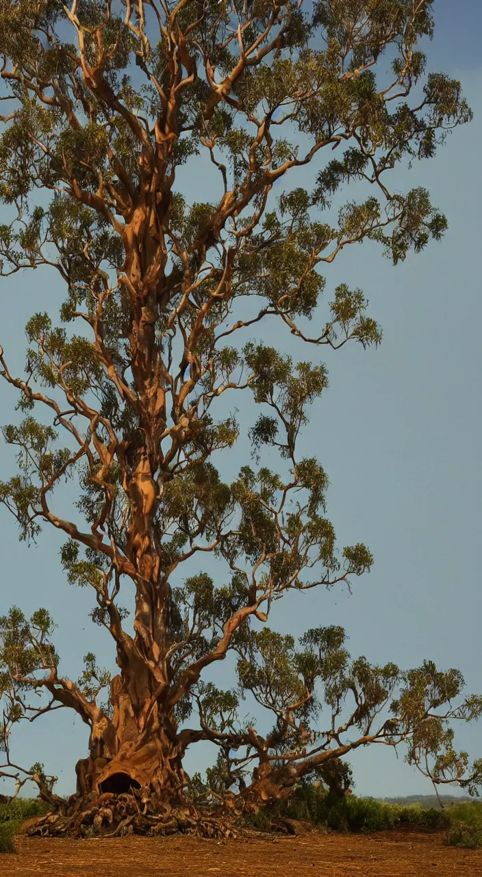 Prompt: a eucalyptus tree being distilled in an alchemical still made from clay, biomorphic, octane ,