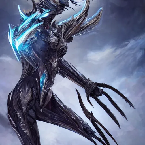 Image similar to beautiful and stunning giant valkyr female warframe, as a dragon, doing an elegant pose over you, you looking up at her from the ground pov shot, unaware of your existence, slick elegant design, sharp claws, detailed shot legs-up, highly detailed art, epic cinematic shot, realistic, professional digital art, high end digital art, furry art, DeviantArt, artstation, Furaffinity, 8k HD render, epic lighting, depth of field