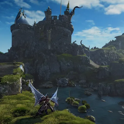 Prompt: Final Fantasy Dragoon on top of a castle, unreal 5, stunning, high detail,