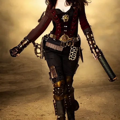 Image similar to full shot photo of alexandra daddario as a steampunk warrior