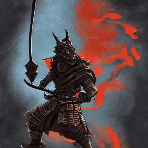 Image similar to anthropomorphic Azure samurai wolf, DnD character art portrait, fantasy battleground, raining, fire, oil painting, heroic pose, magic the gathering artwork, D&D, fantasy, cinematic lighting, centered, symmetrical, highly detailed, digital painting, artstation, concept art, chromatic aberration, post processing, smooth, sharp focus, illustration, volumetric lighting, epic Composition, 8k, art, DeviantArt, trending on Artstation, Jason Felix, Steve Argyle, Tyler Jacobson, Peter Mohrbacher, Akihiko Yoshida, Greg Rutkowski, Craig Mullins, Frank Frazetta, cinematic lighting