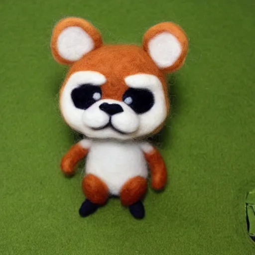 Image similar to a needle felted tom nook from animal crossing, needle felting art.