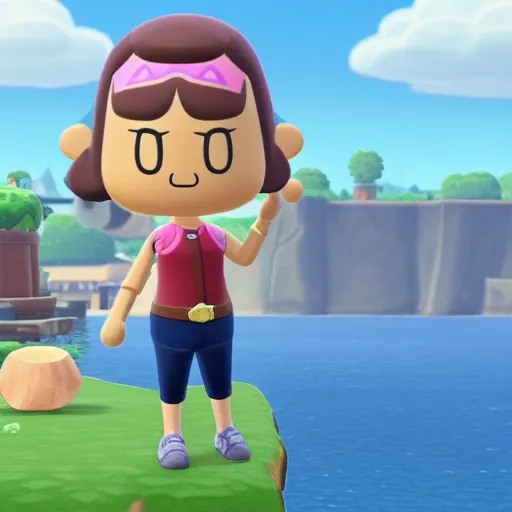 Prompt: Film still of Gal Gadot, from Animal Crossing: New Horizons (2020 video game)