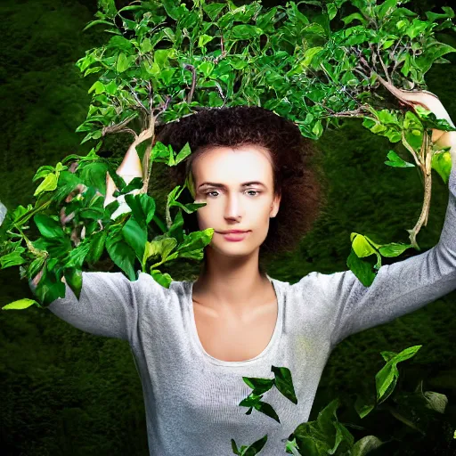 Image similar to a beautiful woman with trees growing out of her head,
