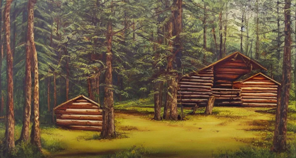 Image similar to one log cabin in the thick forest, beautiful painting, oil on canvas, by Ewa Czarniecka, award winning masterpiece,