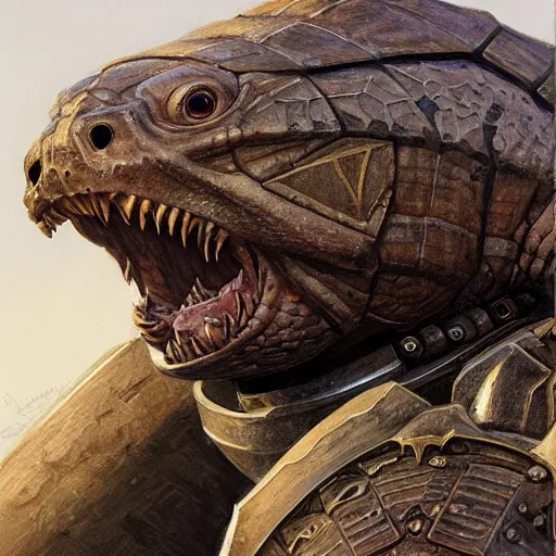 Prompt: snapping turtle as a realistic fantasy knight, closeup portrait art by donato giancola and greg rutkowski, realistic face, digital art, trending on artstation, symmetry!!