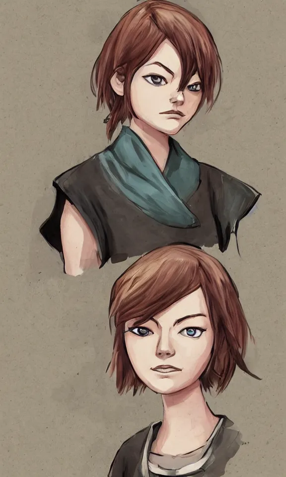 Image similar to Emma Stone in konoha village. In the art style of alexandre chaudret