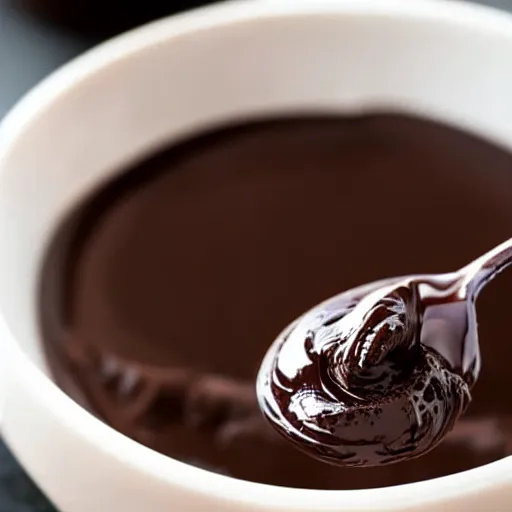 Prompt: a macro shot of a liquid chocolate splashing out of a white bowl