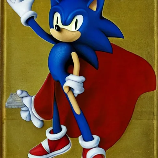 Image similar to sonic the hedgehog painted by leonardo da vinci