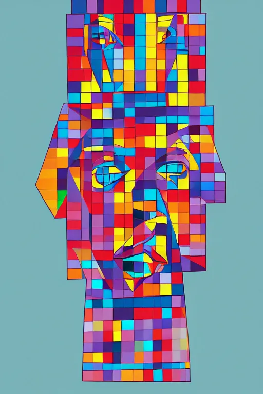 Image similar to cubist moai statue cutout digital illustration cartoon colorful beeple