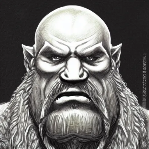 Image similar to chaos dwarf smith from warhammer fantasy : : head and torso portrait drawing