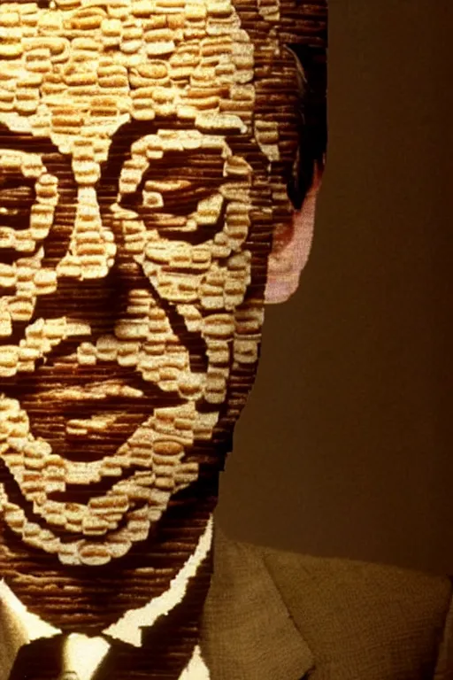 Image similar to film still of steve buscemi made out of bread in the matrix, 4 k