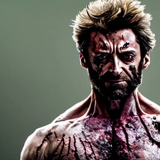 Image similar to Hugh Jackman as a Zombie Wolverine, very detailed, 4k