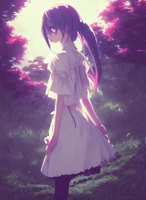 Image similar to portrait of gothic alice from wonderland, cloudy sky background lush landscape illustration concept art anime key visual trending pixiv fanbox by wlop and greg rutkowski and makoto shinkai and studio ghibli