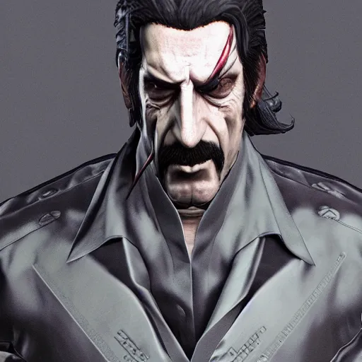 Prompt: Frank Zappa as a Metal Gear Solid Villain 2005 JRPG cinema 4d render, Ray tracing reflection, natural lighting, Unreal Engine award winning photography