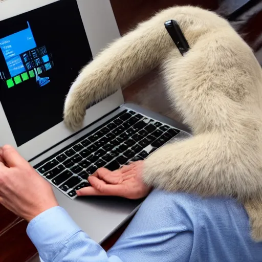 Prompt: gibbon trading Bitcoin on a laptop
