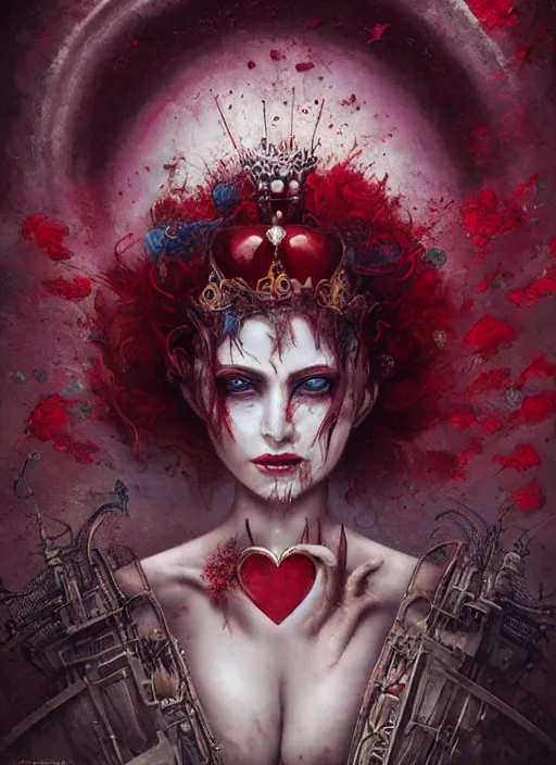 Image similar to queen of hearts, highly detailed, cinematic, 8 k, by megan duncanson, stanley artgermm, tom bagshaw, craig mullins, carne griffiths, ayami kojima, beksinski, giger, trending on deviantart, hyper detailed, horror, full of colour