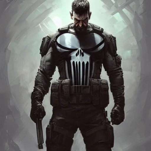 Image similar to Punisher from MC, by Stanley Artgerm Lau, WLOP, Rossdraws, James Jean, Andrei Riabovitchev, Marc Simonetti, Yoshitaka Amano, ArtStation, CGSociety,