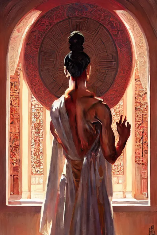 Image similar to temple, taoism, painting by greg rutkowski, j. c. leyendecker, artgerm