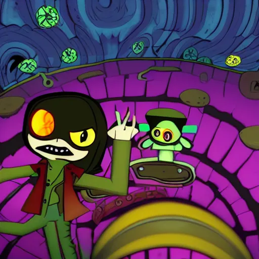 Prompt: Psychonauts level themed around drug addiction