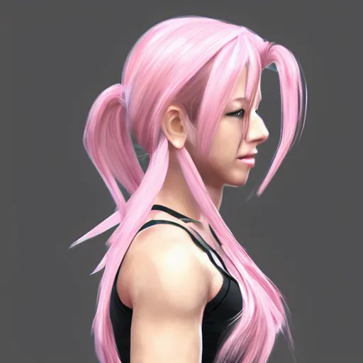 Image similar to high quality head and shoulders tifa lockhart with light pink hair, trending on artstation