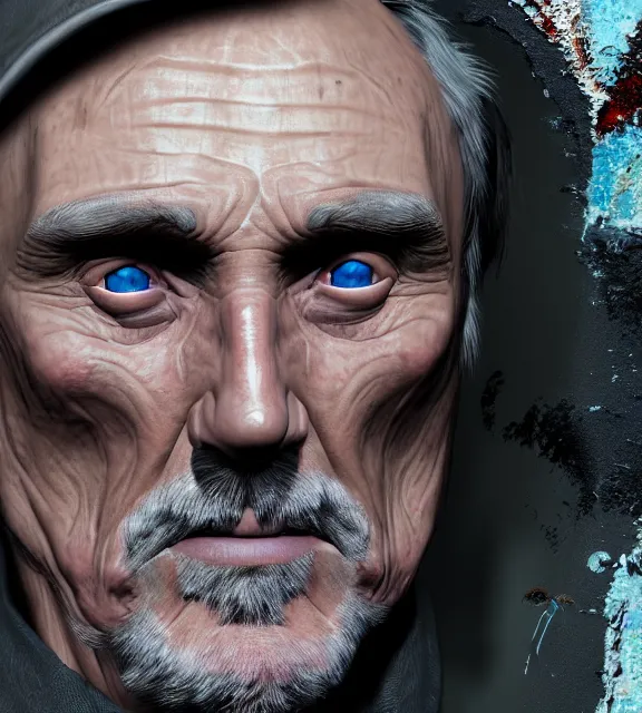 Prompt: portrait of dennis hopper by greg rutkowksi, extreme detail, 8 k, intricate abstract, unreal engine tech demo, vivid colors