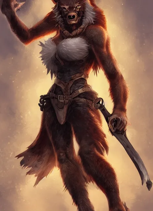 Image similar to Werewolf Warrior Princess, digital art, trending on Artstation