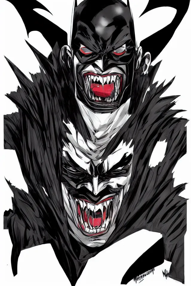 Prompt: The Batman Who Laughs Portrait, Full Figure, Yasushi Nirasawa Cartoon Anime Style