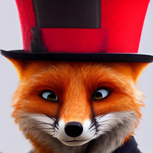 Image similar to Red Fox wearing a top hat in the style of Zootopia, 4k