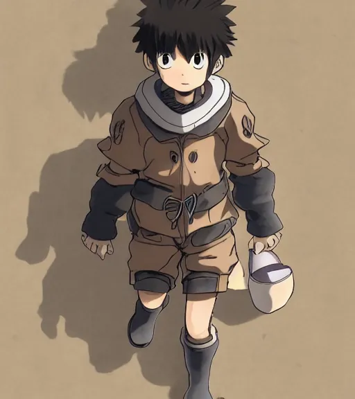 Prompt: attractive little boy wearing an cyborg bear suit, artwork in kentaro miura and made in abyss and inazuma eleven, smooth, beautiful lightness, anatomically correct, trending on pixiv, perfect composition