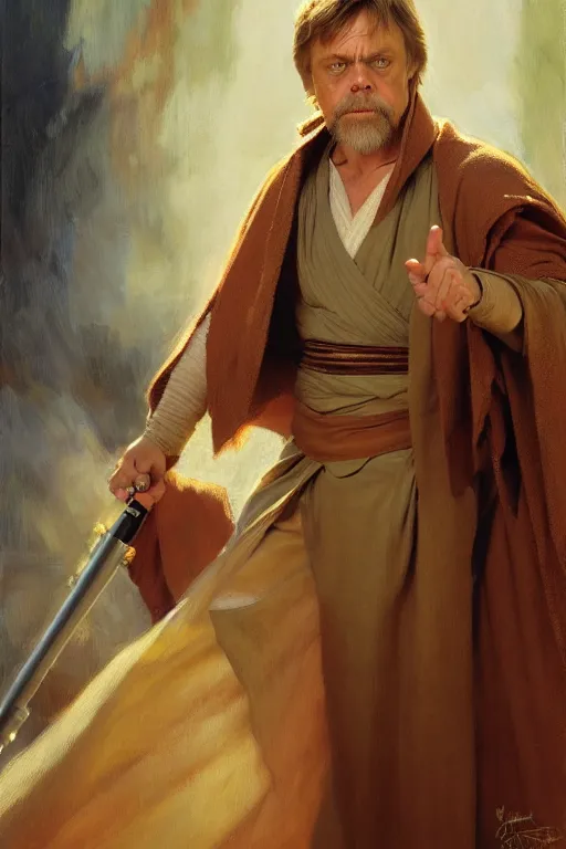 Image similar to detailed portrait of a mark hamill dressed as jedi, painting by gaston bussiere, craig mullins, j. c. leyendecker