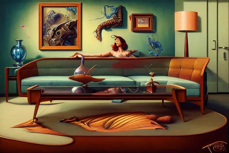 Prompt: detailed coffee table in the vaporwave mid century modern livingroom. highly detailed, digital painting, artstation, concept art, smooth, sharp focus, illustration, artgerm, tomasz alen kopera, peter mohrbacher, donato giancola, joseph christian leyendecker, wlop, boris vallejo