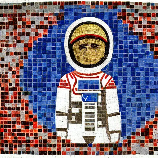 Image similar to soviet mosaic of an cosmonaut exploring deep space, on a giant wall of an apartment building, socialist, propaganda