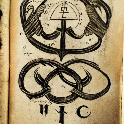 Prompt: magic protection iconography old book vintage bible occult rune sketch alchemy ink