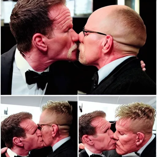 Image similar to Walter White kissing Gordon Ramsay