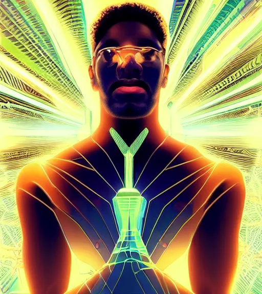 Prompt: symmetry!! egyptian king of technology, solid cube of light, hard edges, product render retro - futuristic poster scifi, lasers and neon circuits, brown skin male egyptian king, intricate, elegant, highly detailed, digital painting, artstation, concept art, smooth, sharp focus, illustration, dreamlike, art by artgerm