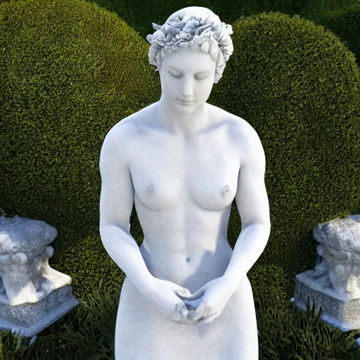 Image similar to an idealistic marble statue in a fractal garden, unreal engine, 8k render, beautiful, full frame,