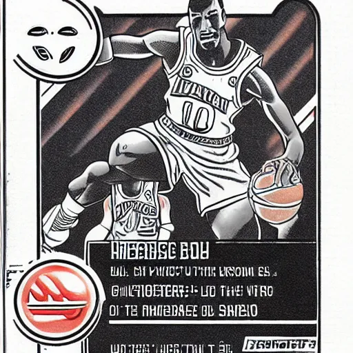 Prompt: A beautiful, highly detailed illustration of the intimidating 'last boss of pro basketball' in an NES instruction manual