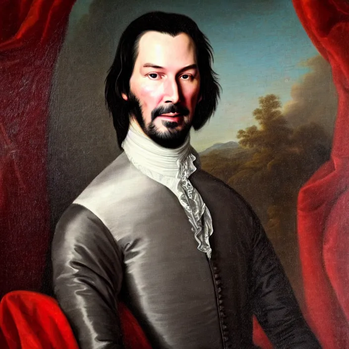 Image similar to an 18th Century royal portrait of Keanu Reeves, portrait, 8k