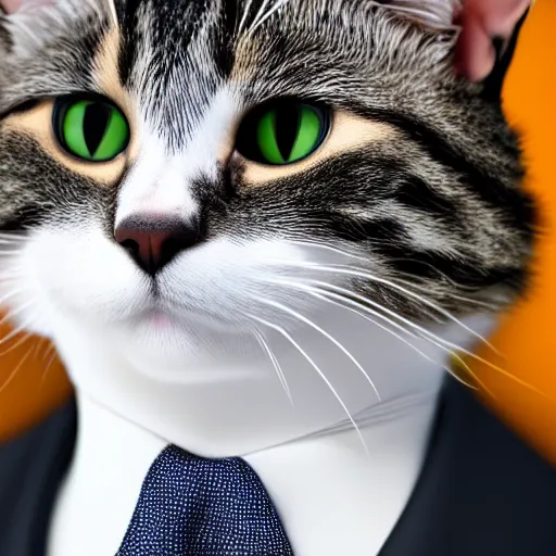 Image similar to a high detail shot of a cat wearing a suit, realism, 8k