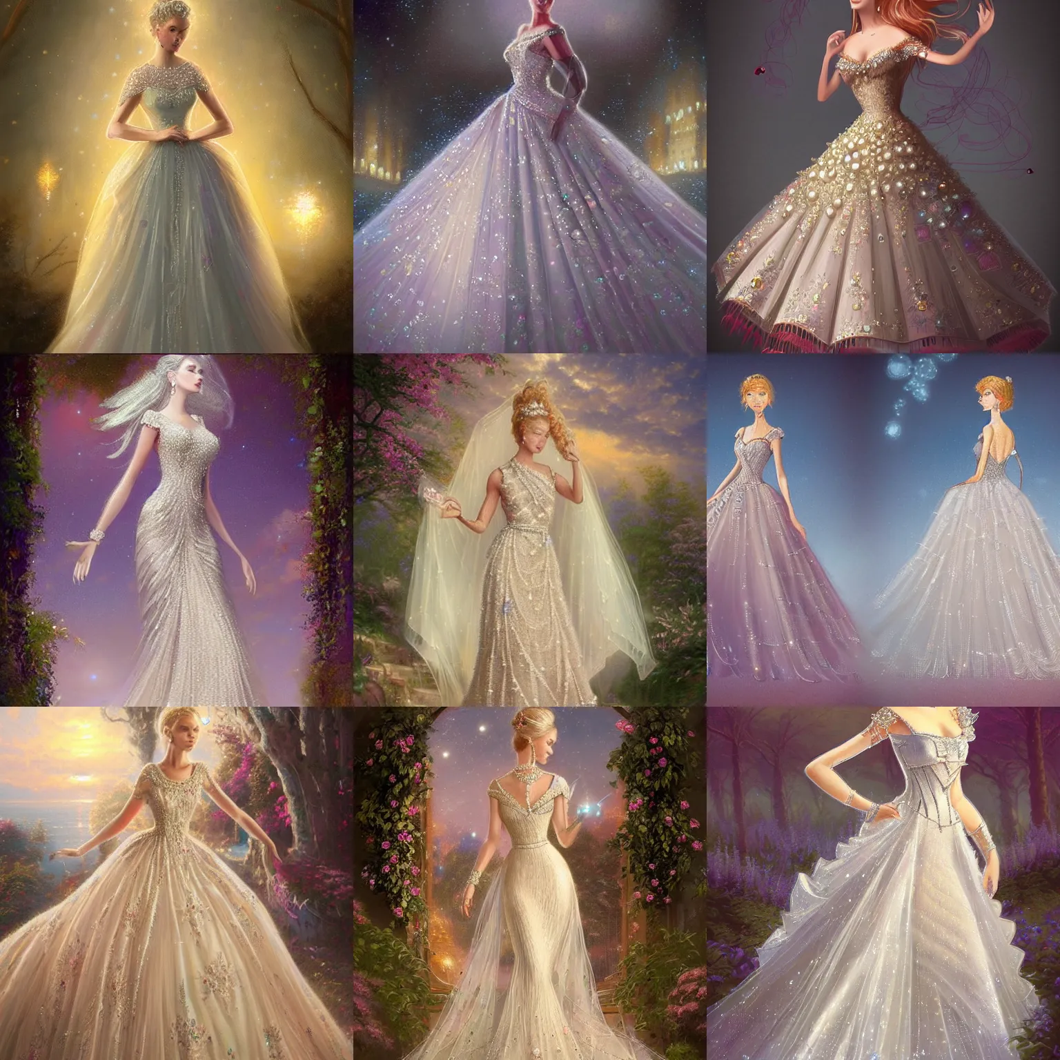 Prompt: a beautiful picture of dress with pearls, gem, diamonds, embroidery overall design ， by greg rutkowski and thomas kinkade, trending on artstation h - 7 6 8
