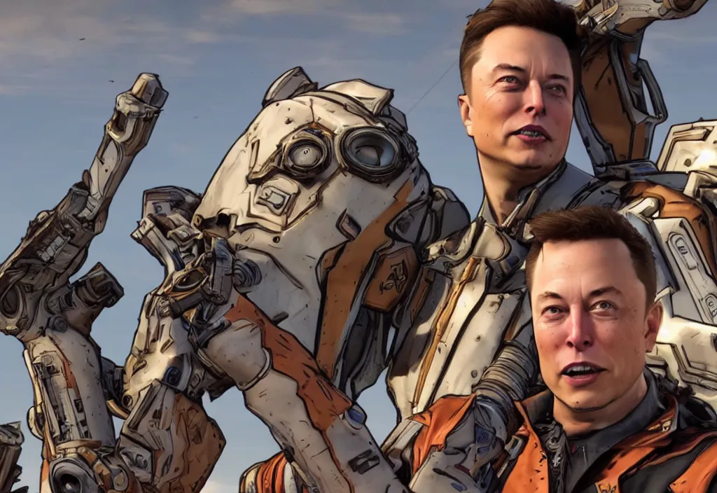 Prompt: elon musk in borderlands elon musk in the video game borderlands, gameplay screenshot, close up, 3 d rendering. unreal engine. amazing likeness. very detailed.