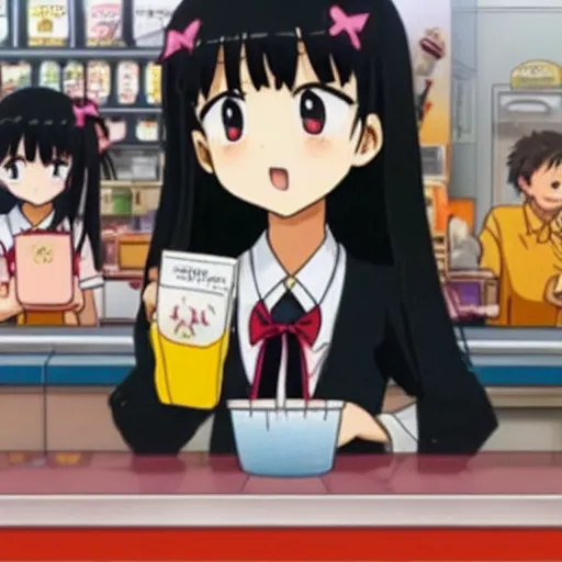 Prompt: Komi Shouko anime ordering a Happy Meal at the McDonald's front counter