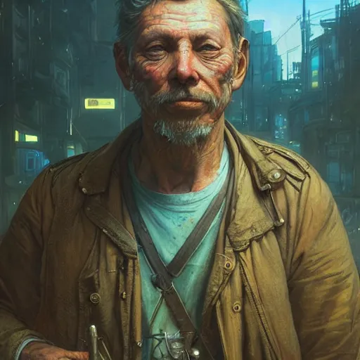 Image similar to A solarpunk very detailed farmer with highly detailed face on the street of a very highly detailed solarpunk city art by Greg Rutkowski, neofuturistic highly detailed, digital concept art, Dimensional cyan gold natural light, sharp focus, Golden Ratio illustration, realistic concept art by Stephen Hickman and James Gurney and Hiromasa Ogura Ghost in the Shell rendered in Octane Render