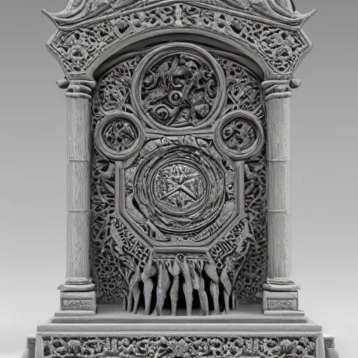 Prompt: interpretation of the legendary and mysterious alchemical Philosophers Stone, 3D printed model, resin, perlite and stone carvings and engravings, highly detailed and intricate, magical symbols, ornate, hyper-realistic, design studio, Zbrush central, 8k resolution, atmospheric lighting, opaque, by 3d artist Frank Guillen and artis Tyler Edlin