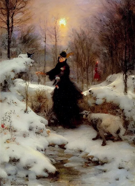 Prompt: the witch of frost by eugene boudin and vladimir volegov and alexander averin and delphin enjolras and daniel f. gerhartz