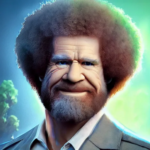 Image similar to full body portrait , photomanipulation of BOB ROSS as hulk with human flesh, marvel, fully detailed, volumetric lightening, octane render, 8k, masterpiece, epic composition, sharp focus