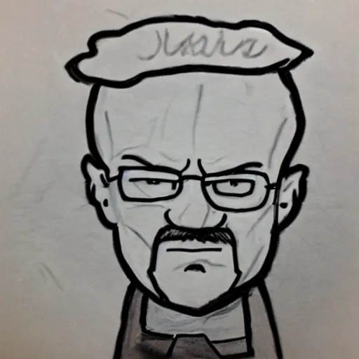 Image similar to Child's drawing of Walter White Cooking meth, simple, paper,