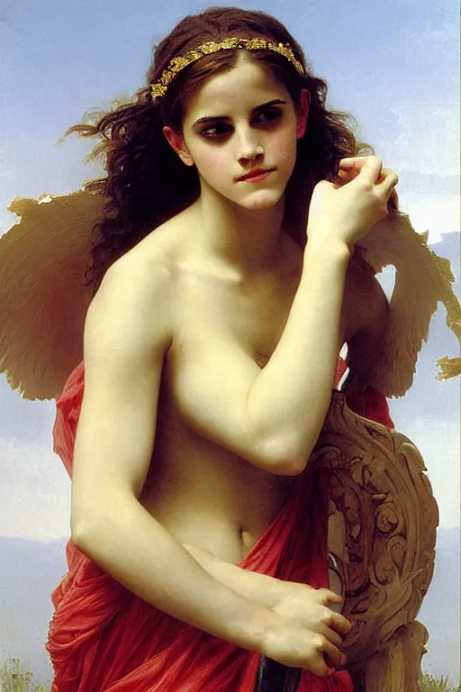 Image similar to emma watson as a greek goddess, painting by william adolphe bouguereau